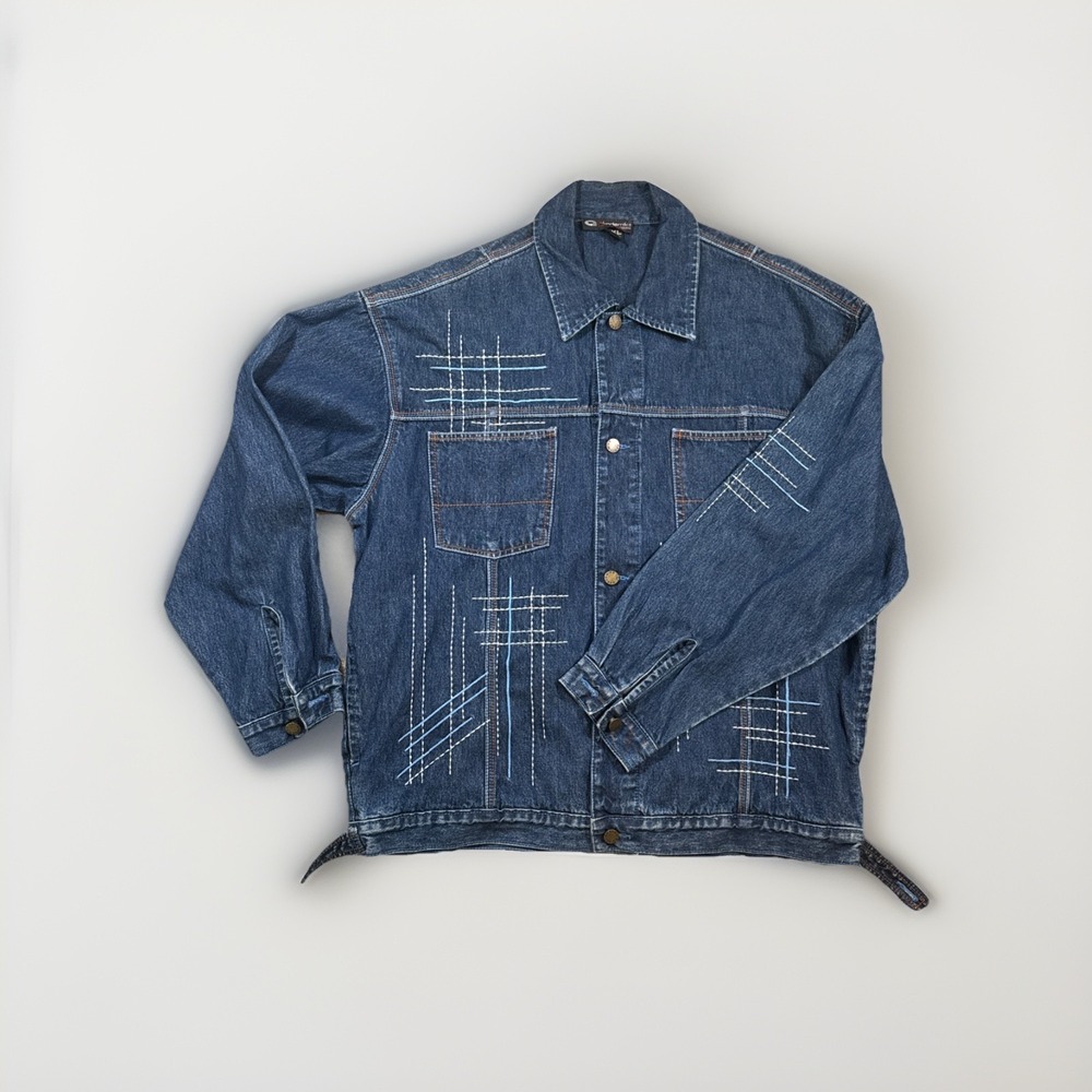 Akademiks Denim Jacket XXL Workwear Utility Pockets Raw Jean Style Hong Kong